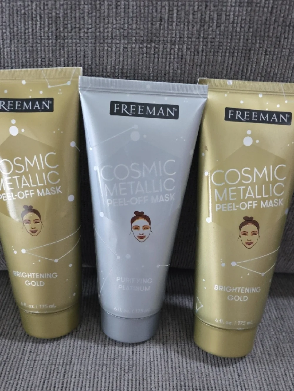 Freeman Cosmic Metallic Peel-Off Mask Trio -2 Gold & 1 Platinum,‎ New, 6oz. Each